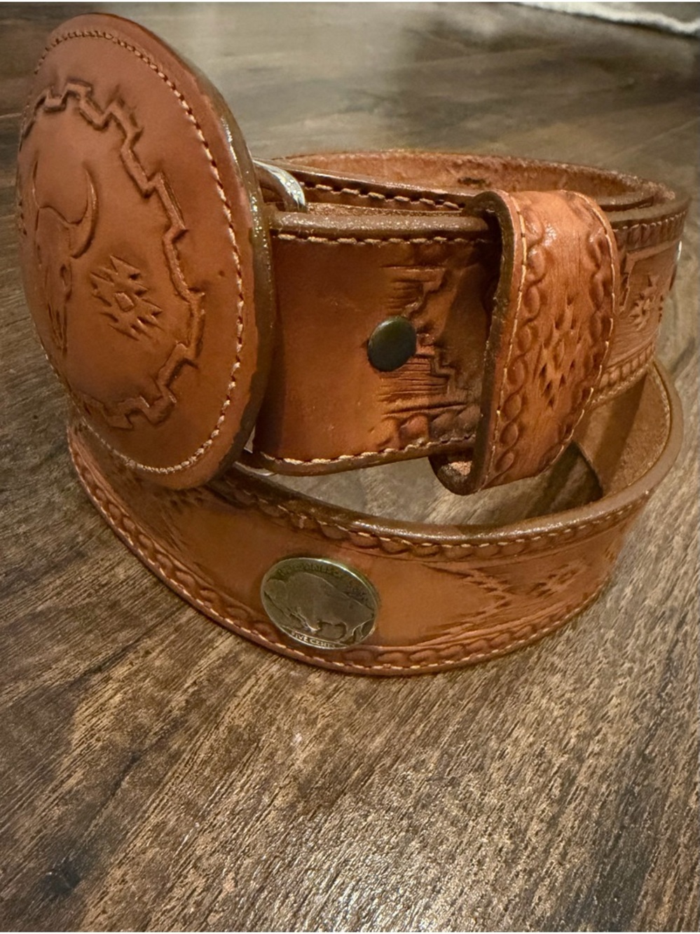 Silver creek Western Embossed Bull Skull buckle Leather Belt size 34.rodeo,ranch - Picture 2 of 6
